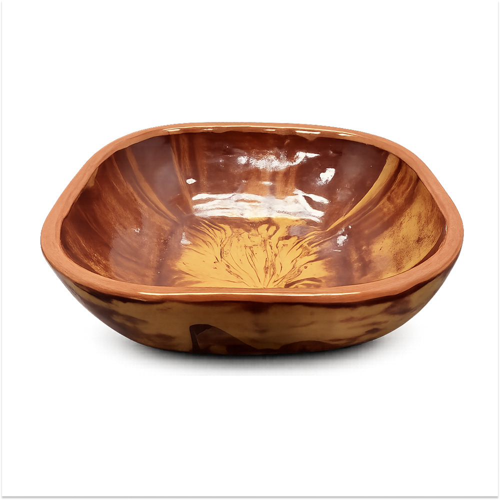 Clays in Calico Studio Pottery Bowl 7" Square Brown Marbled Glaze MT 2007 Signed